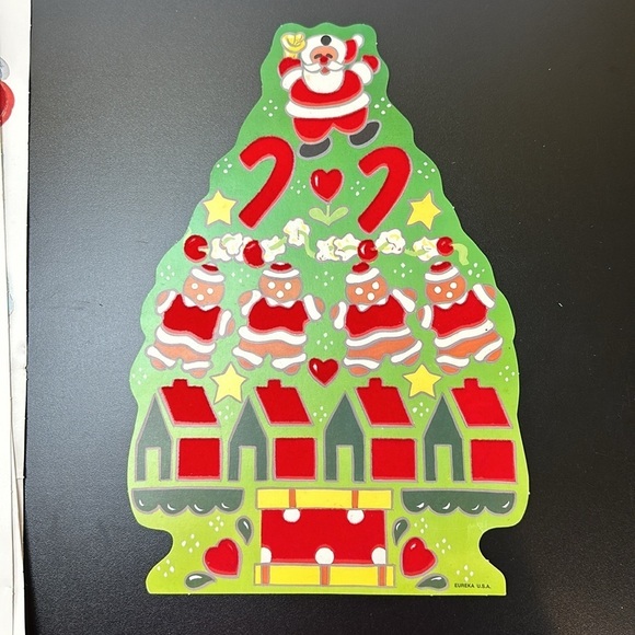 Vtg Eureka USA Velvety Flocked Die Cutout Cardboard Christmas Decor Santa Bears - Picture 12 of 15